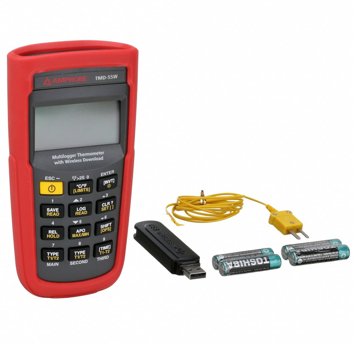 imagen principal de producto Termómetro digital de 2 canales C/entradas K/J/T/E/R/S/N. Datalogging TMD-55W