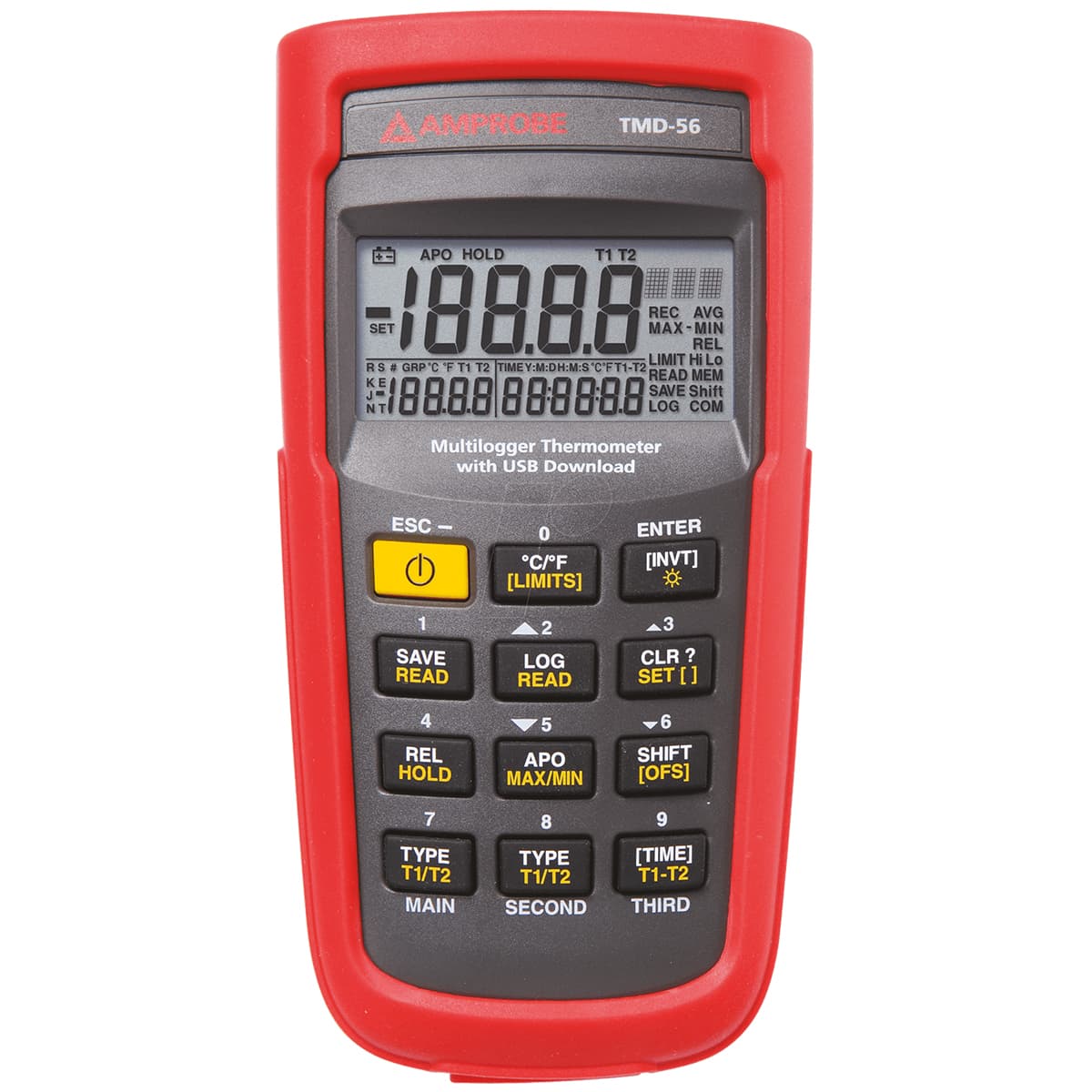 imagen principal de producto Termómetro digital de 2 canales C/entradas K/J/T/E/R/S/N. Datalogging TMD-56